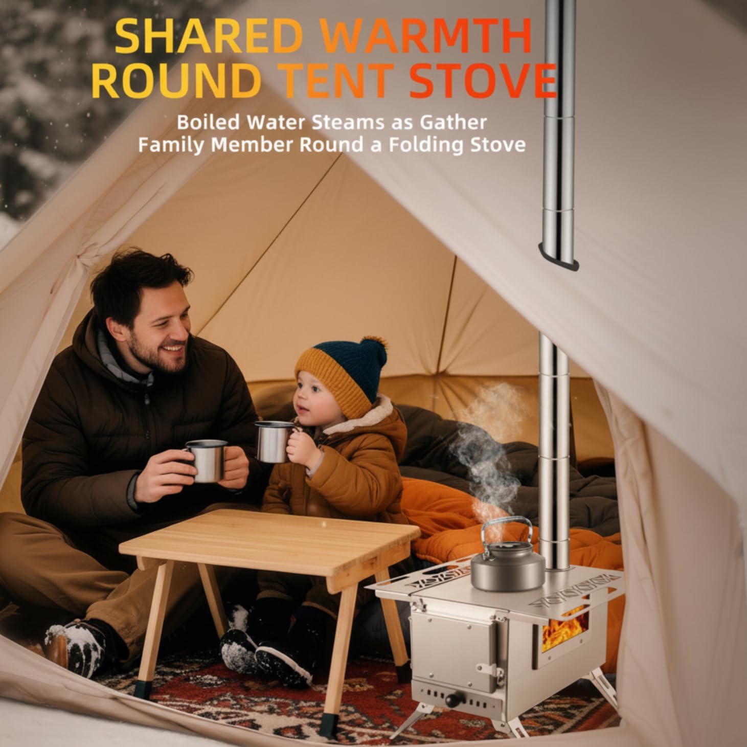 RUIE Hot Tent Stove – Portable Stainless Steel Camping Wood Stove with 6 Chimney Pipes, Side Window & Foldable Cooking Shelf for Winter Camping & Hunting