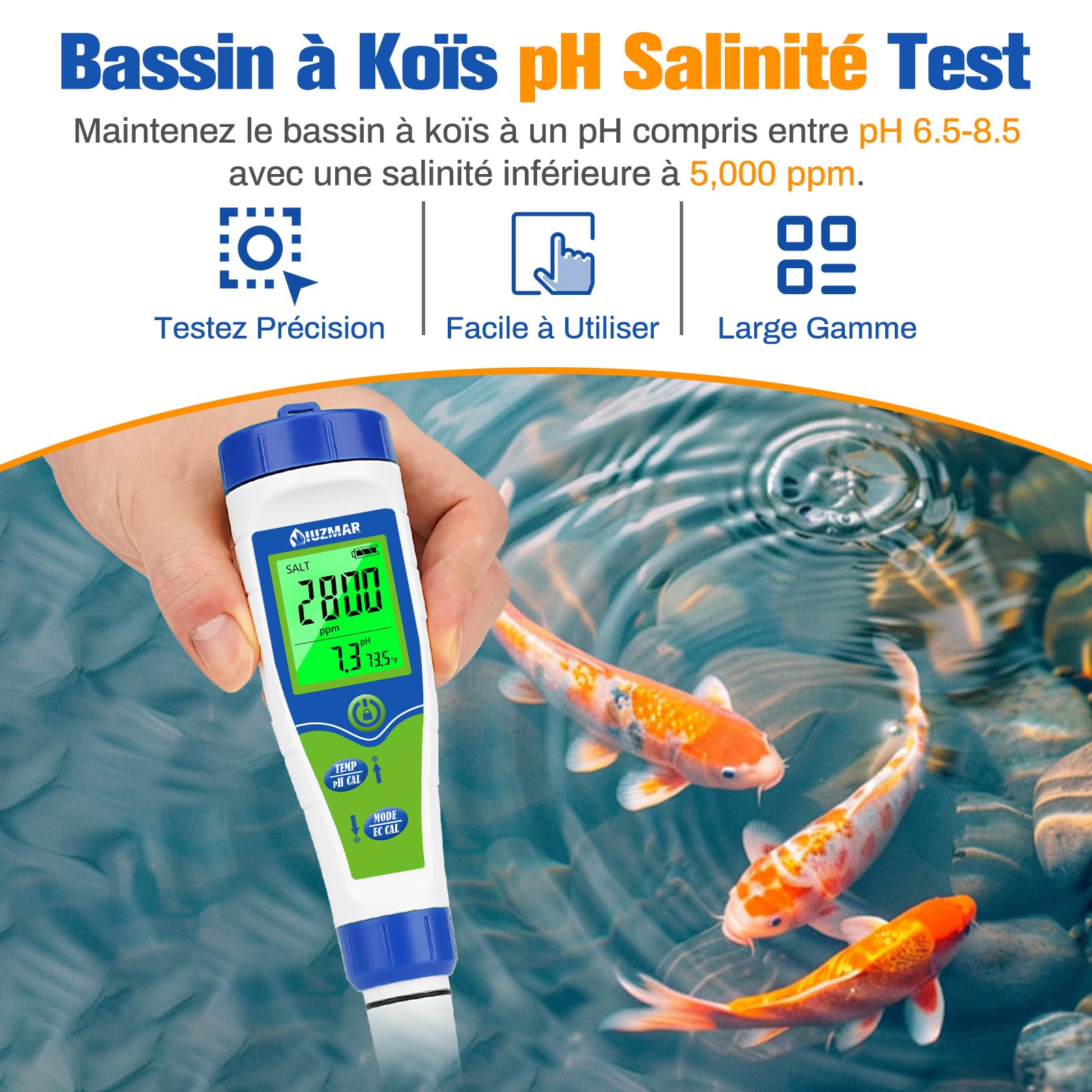 UIUZMAR pH Mètre Numérique Analyseur de Salinité Testeur Sel et pH Testeur pH Piscine Electronique 5 en 1 pH Salinité TDS EC Température Mètre pour Piscine au Sel Spa Aquarium Hydroponiques