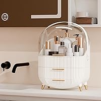 Vista 4 de Makeup Organizers and Storage, Make up Organizer for Vanity Cosmetics Skincare Organizers With Lid and Drawers Display Cases for Countertop（White）