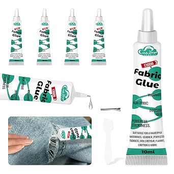 4 Pcs Fabric Glue Permanent, 10 ML Washable Clear Clothing Glue, Super Fabric Adhesive for Clothes, Leather, Patches, Denim, Flannel, Doll Repair, Rhinestones, Cotton and More