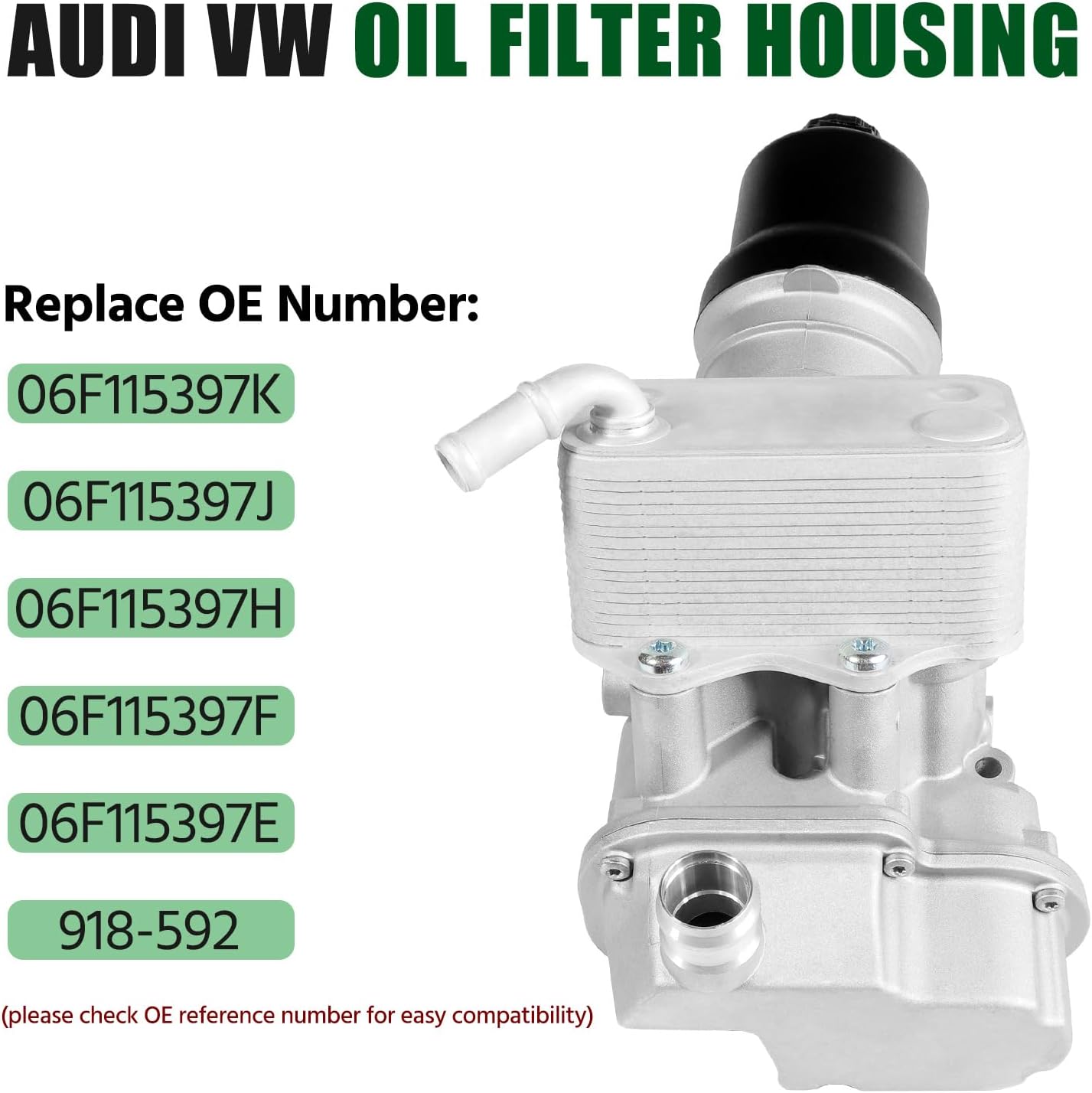 06F115397J Aluminium A4 Engine Oil Filter Housing with Engine Oil Cooler Assembly for Audi A3 A4 TT Quattro 06F115397H 06F115397K VW Passat Oil Cooler Compatible with VW Jetta GTI Golf EOS 2.0L L4