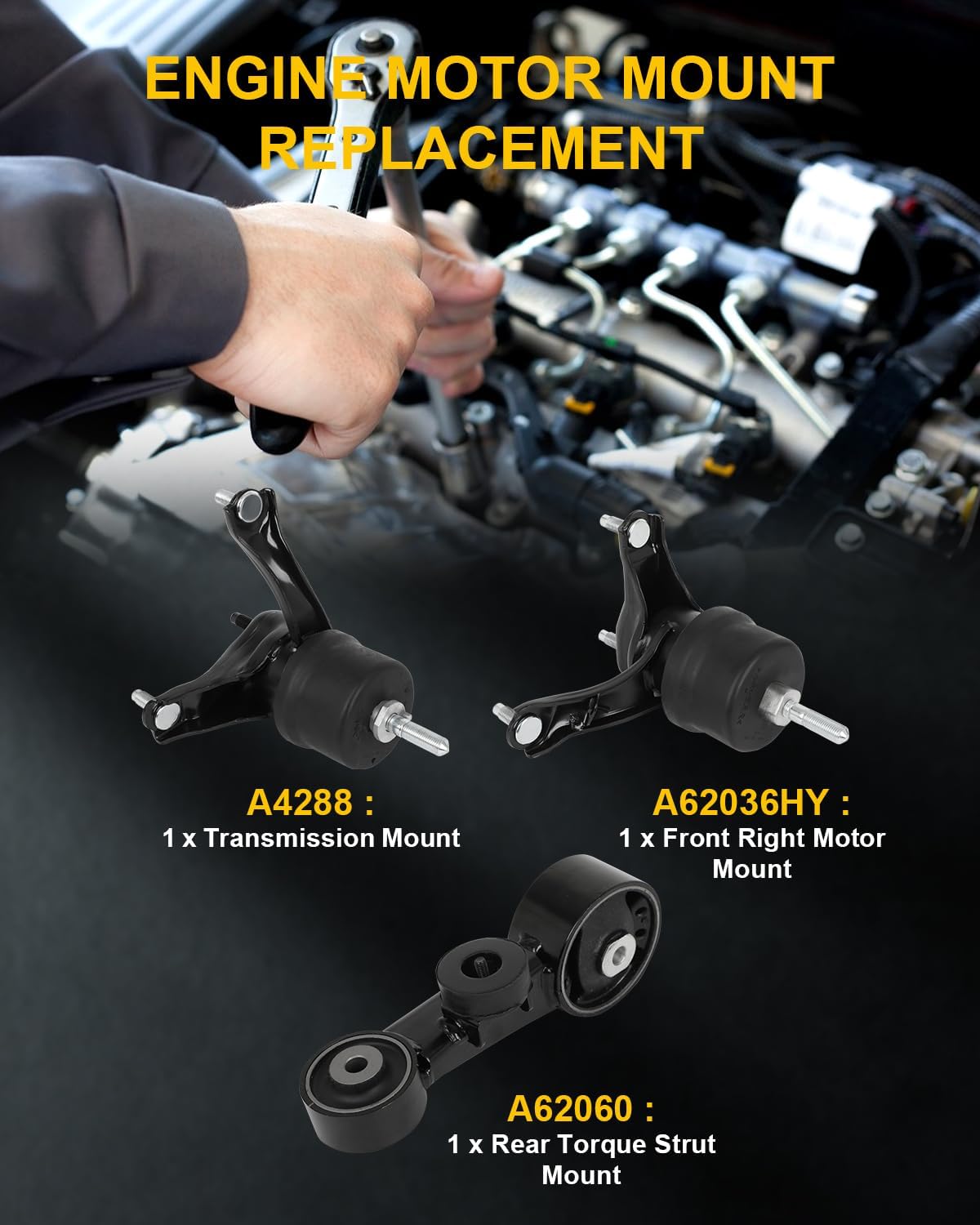 OCPTY 3PCS Engine Motor Mount Transmission Mount Torque Strut Mount Set Compatible for Lexus ES350 2007 2008 2009 2010 2011 2012 V6 3.5L, Automatic Transmission # 123720H090, 123720H100