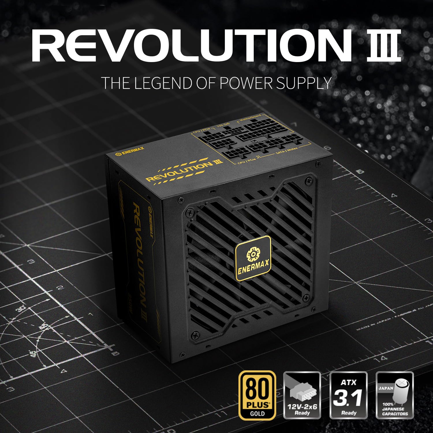 ENERMAX Revolution III 1000W PC Netzteil vollmodular 80+ Gold 5.1 12V-2x6 | PCIe 5.1, 80 PLUS Gold, 120mm FDB-Lüfter flüsterleise, 105°C japanische Kondensatoren, ERV1000G-AHG-MAC