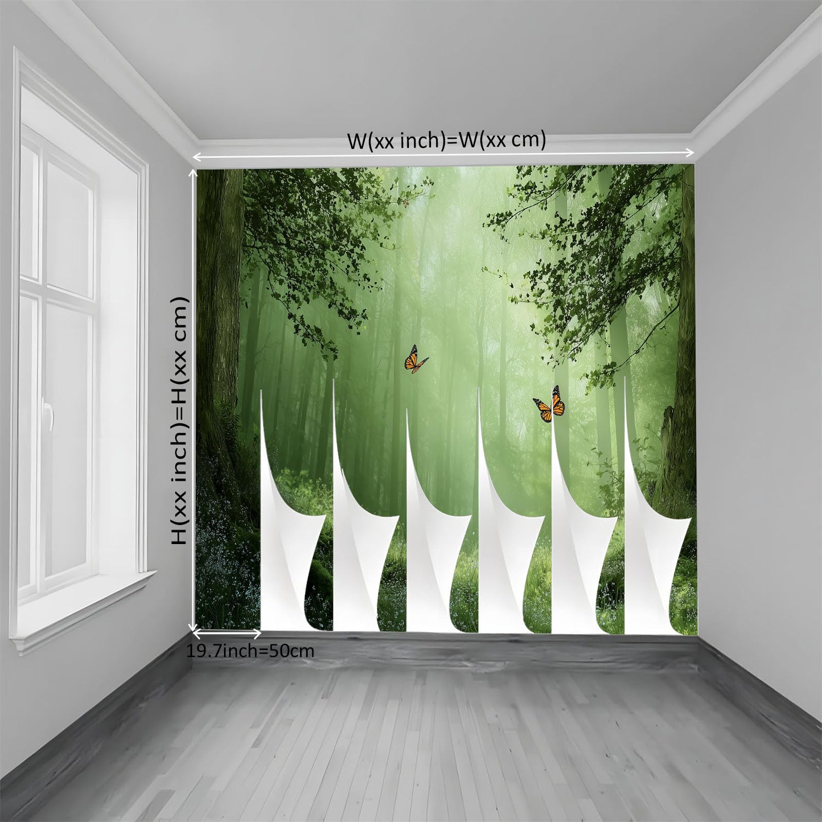 Générique Papier Peint 3D Effet Panoramique Photo Mural 450 x 280 cm Fantaisie Nature Forêt Papillon Papier Peint Tapisserie Poster Panoramique Salon Chambre D'Enfants Décoration Murale, Vert Forêt