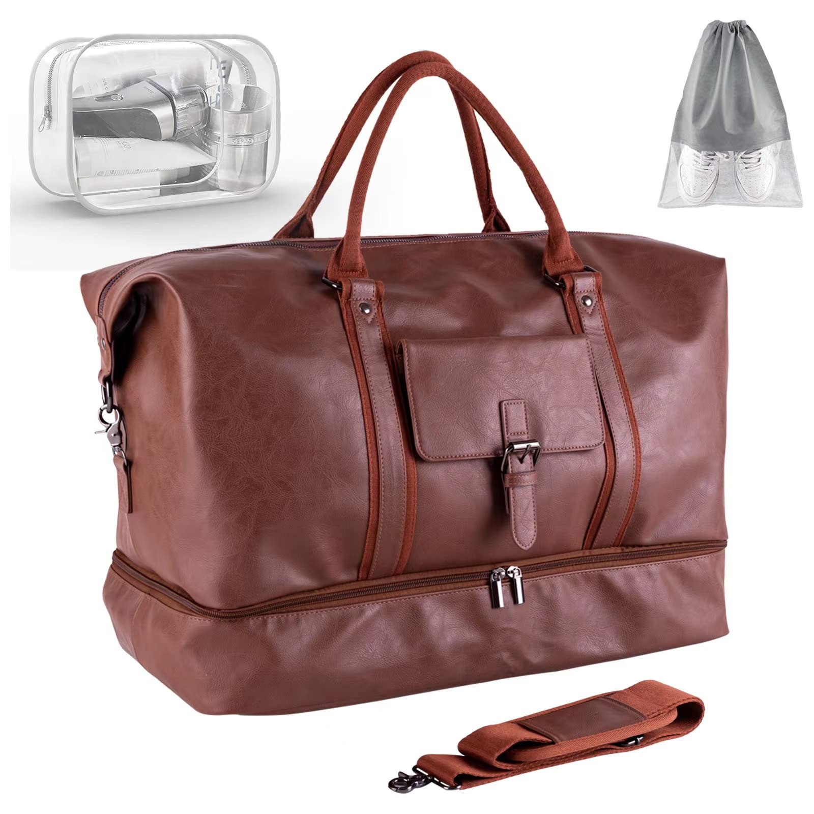Buy Leather Travel Bag with Shoe Pouch,Weekender Overnight Bag for men