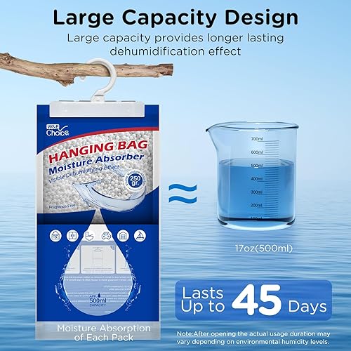 Miniatura 9 de Bolsas colgantes de absorción de humedad W&E Choice para tu armario, bolsas deshumidificadoras para el baño, paquetes de humedad sin fragancia,