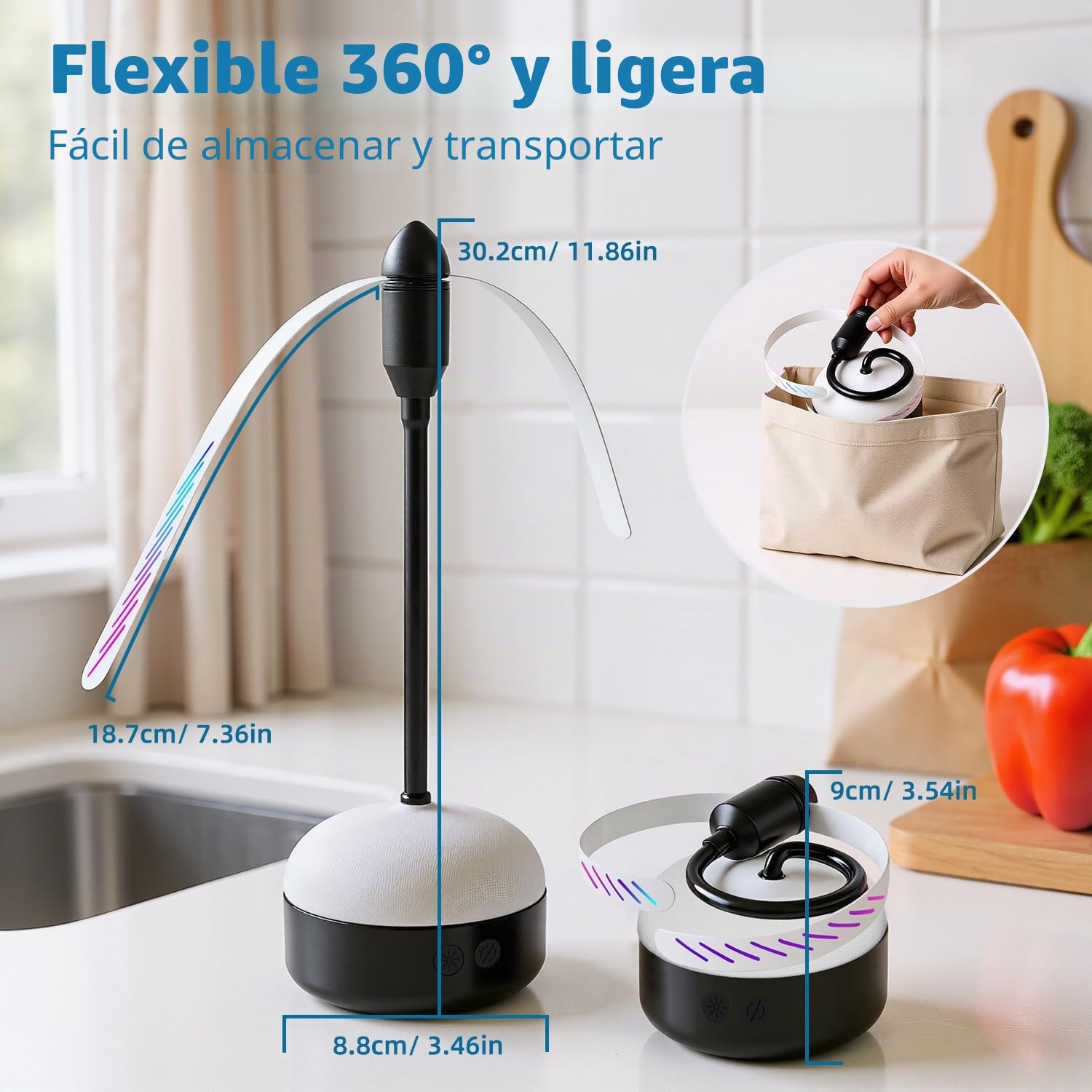 Paquete de 2 ventiladores de mosca para mesas recargables, uso en interiores o exteriores, ideal para camping, fiesta, restaurante, cocina y barbacoa, con opción de mesa y gancho para colgar.