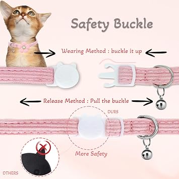 Cat Collar, HANSHILAI Kitten Collar with Bells, Cute Cat Collar Breakaway for Girl Boy with Flower,Collar para Gatos (2 Pack) (Rhinestones Yellow & Pink & Orange & Purple)