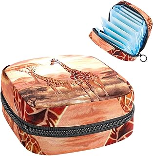 RODAILYCAY Sanitary Napkin Storage Bag, Zipper Period Pouch for Teen Girls Women, Portable Menstrual Tampons Collect Bags Giraffe