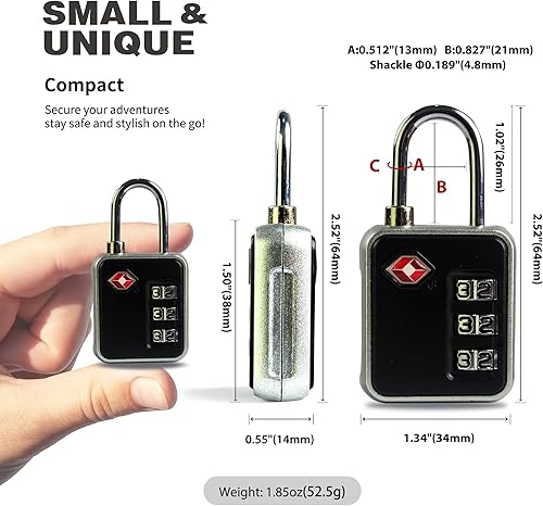 Miniatura 3 de Cerraduras TSA para equipaje, cerradura de combinación para casillero, combinación de candado pequeño, candados de equipaje combinados aprobados por