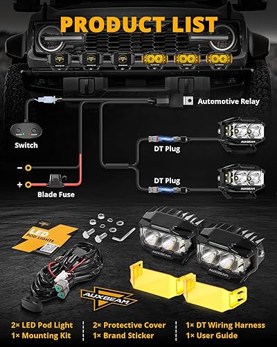 Miniatura 8 de Auxbeam Serie V-MAX, luces LED todoterreno de 4 pulgadas, 72W, focos cúbicos rectangulares laterales con DRL ámbar, haz combinado de 270, 6 modos de