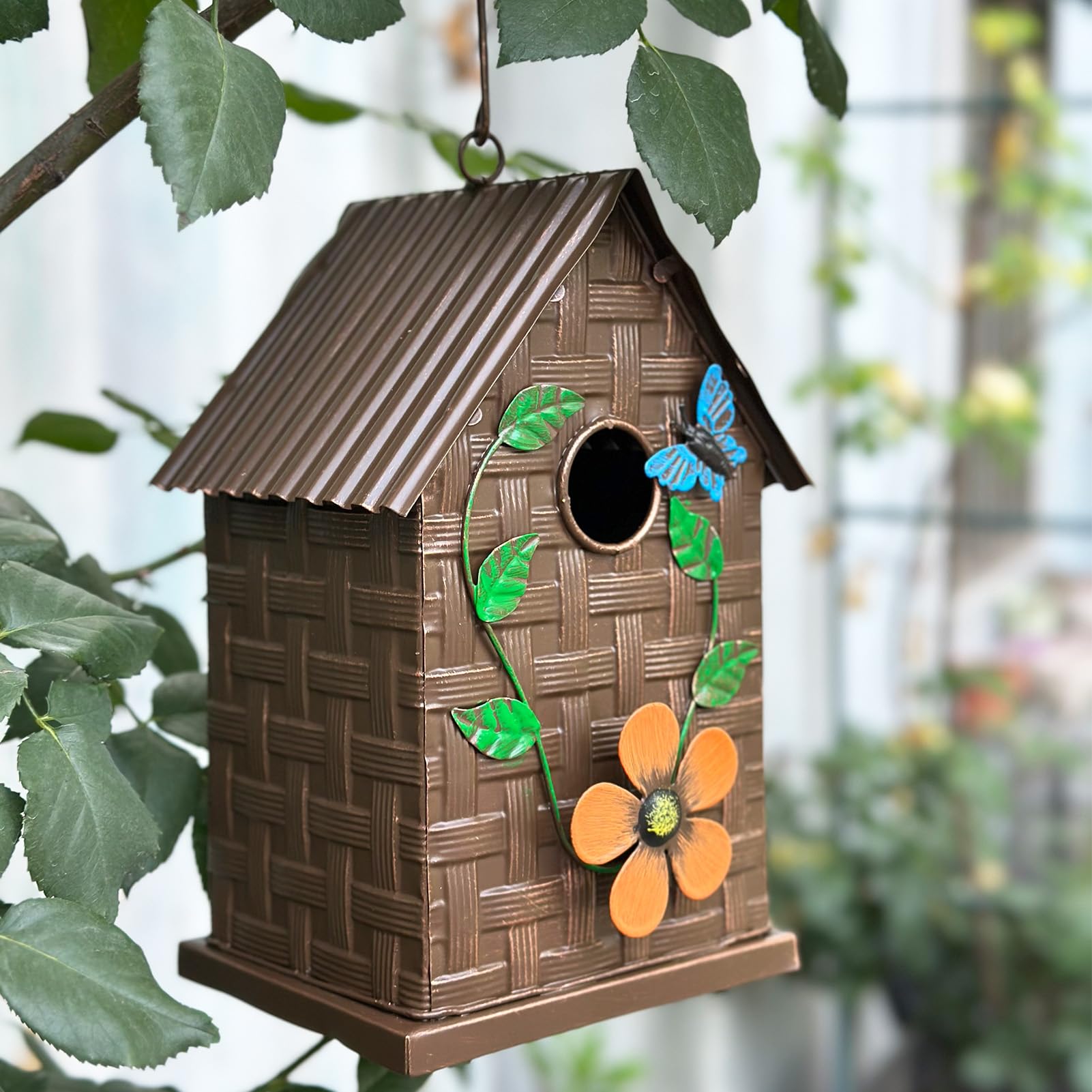 Metal Bird Houses for Outside Hanging,Colorful Decorative Garden Hand-Painted Birdhouses for Outdoors,Gift for Bluebird Wren Chickadee Cardinals