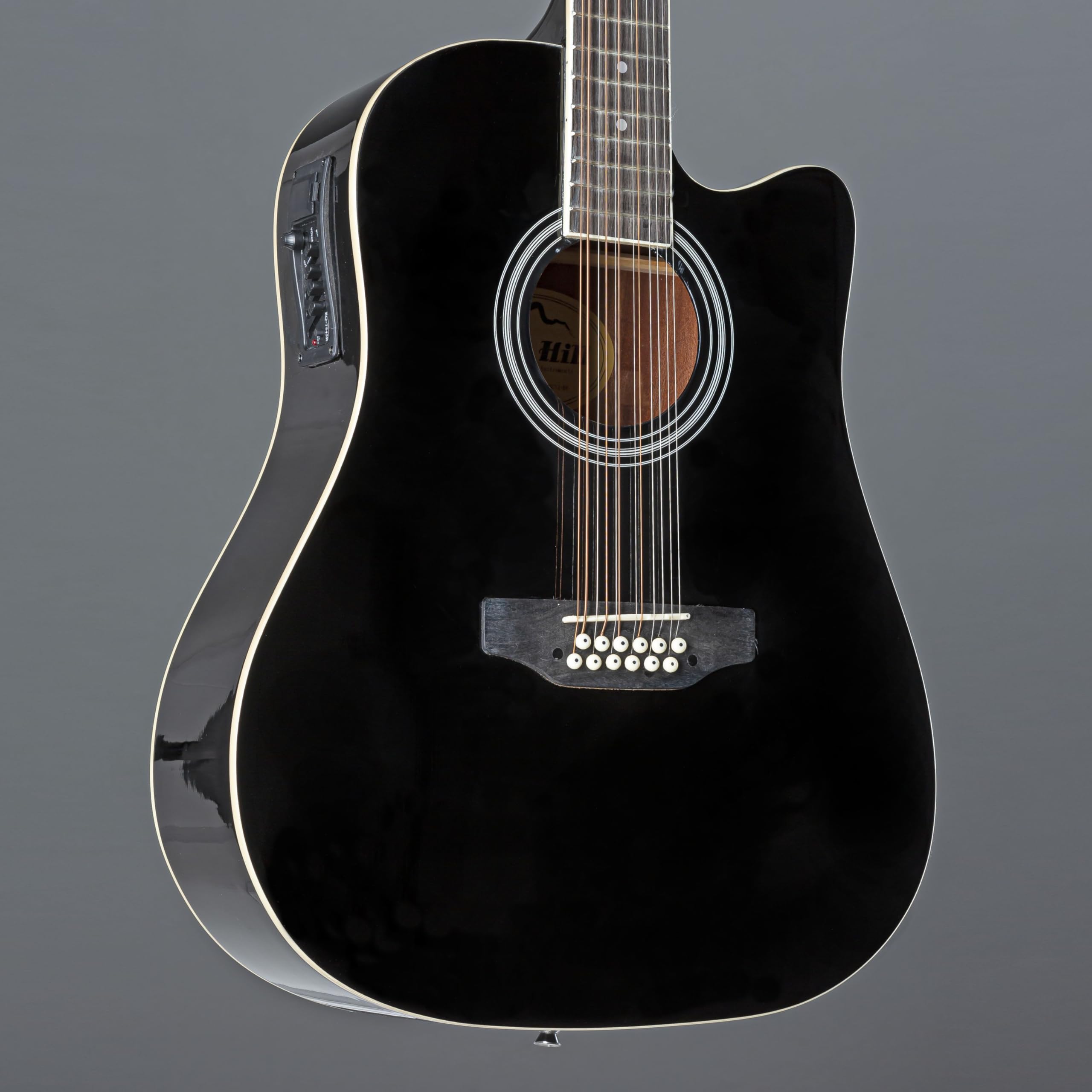 Red Hill AF-8 12-String Dreadnought Cutaway Westerngitarre, Schwarz, X-Bracing, Sapele-Korpus, Composite-Griffbrett, 20 Bünde