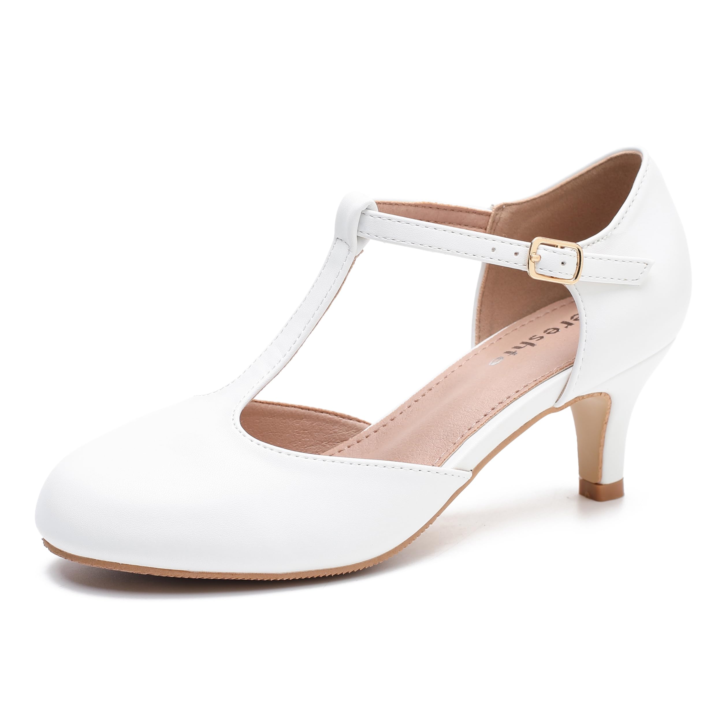 Women's T-Strap Mary Jane Pumps, Kitten Heel, Closed Toe, Vintage Style