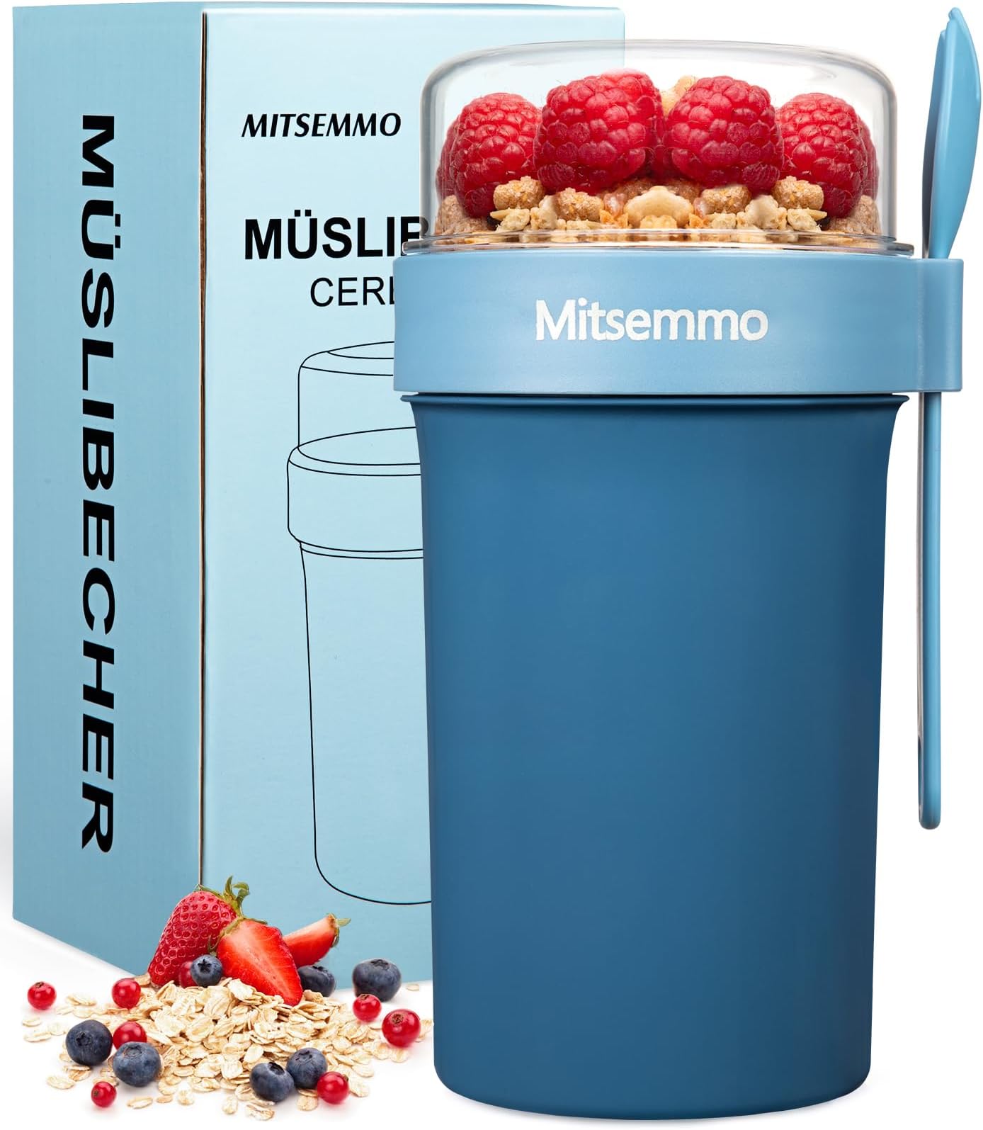 – Cereal Cup On The Go,760ml+230ml Muesli Cup,Breakfast Pots to Go,Yogurt and Granola Pot With Sauce Container,Travel Cereal Bowl and Milk Container,Reusable Overnight Oats Jar with Lid & Spoon