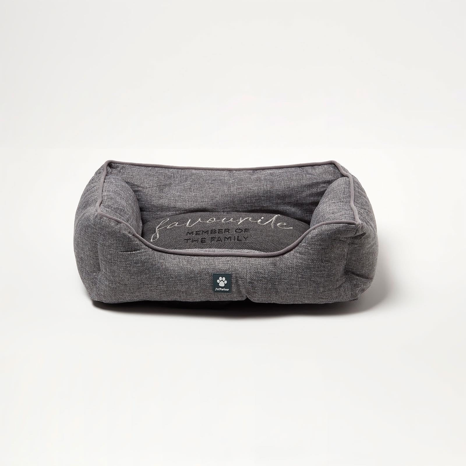 HOMESCAPES Small Pet Bed – Slate Grey Cushioned Dog Sofa