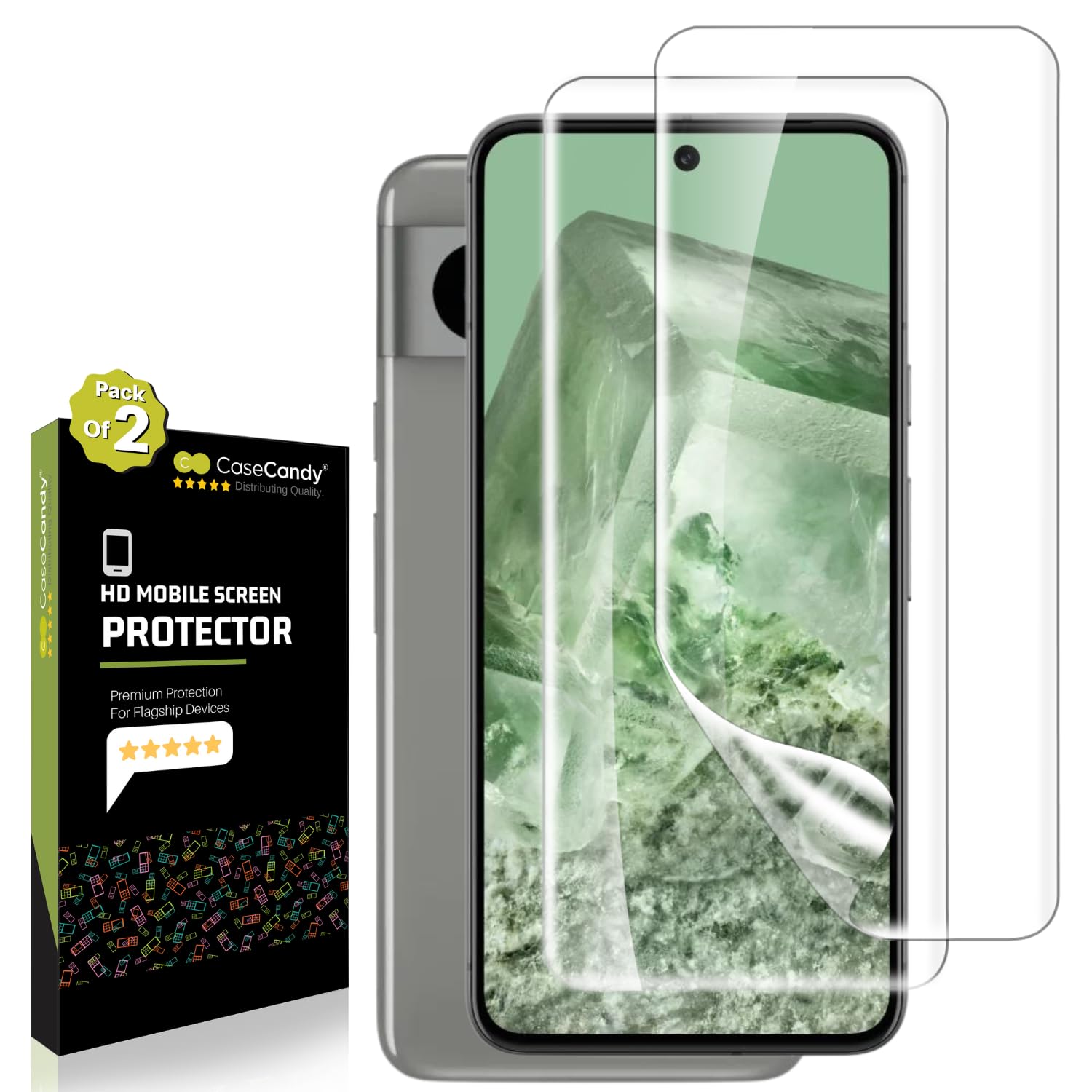 Casecandy Silicone-(Pack 2 Screen Protector Guard For Pixel 8 5G Smartphone|Curved Screen Guard Protector For Google Pixel 8 Â– 100% Fingerprint Support/Bubble Free Technology/Hd (B0CLLLXF7F) Amazon Price History, Amazon Price Tracker