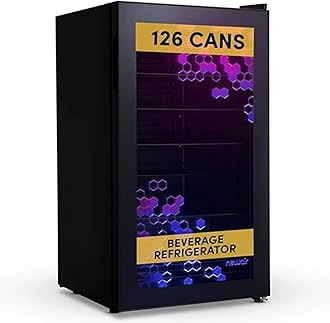 NewAir 126 Can Beverage Refrigerator with HexaColor LED Lights | Small Mini Fridge for Bedroom, Gaming Room, or Office | Remote Controlled Lighting & Quiet Cooling