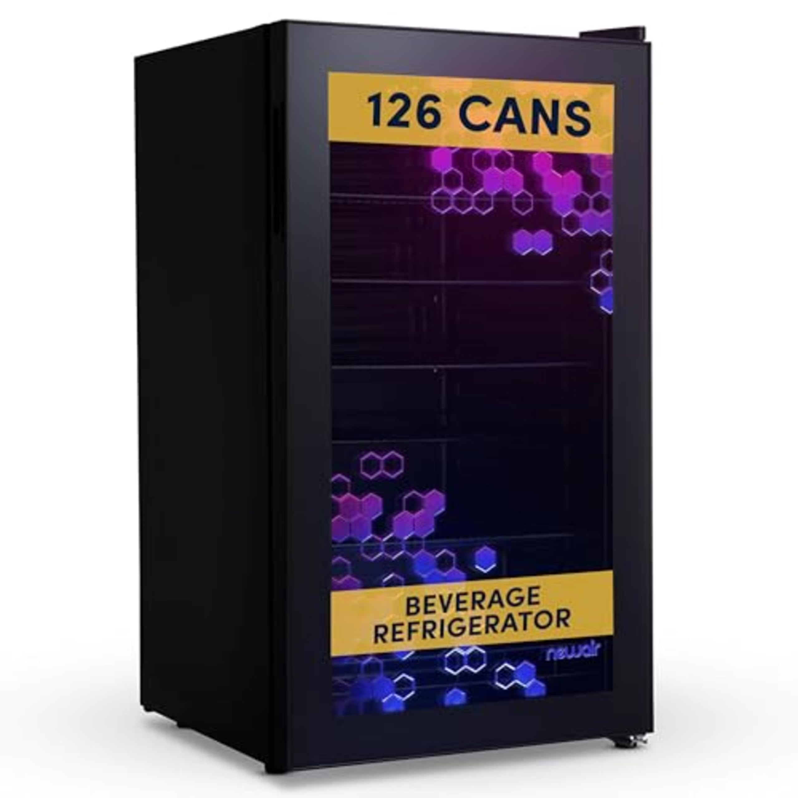 NewAir 126 Can Beverage Refrigerator with HexaColor LED Lights | Small Mini Fridge for Bedroom, Gaming Room, or Office | Remote Controlled Lighting & Quiet Cooling