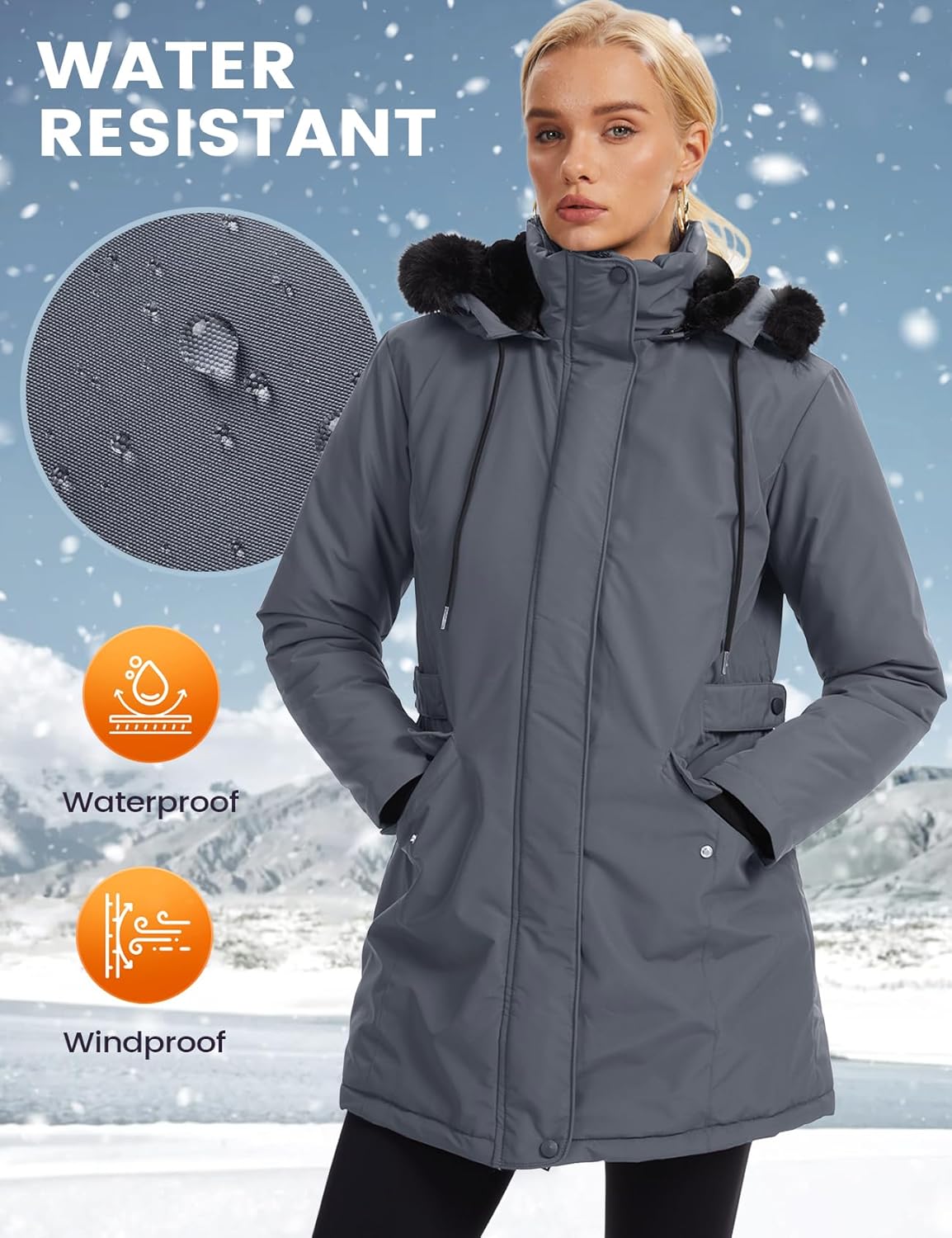 Arssm Womens Winter Puffer Coat Thicken Fleece Lined Long Parka Jacket Warm Hooded Waterproof Outerwear - Image 4