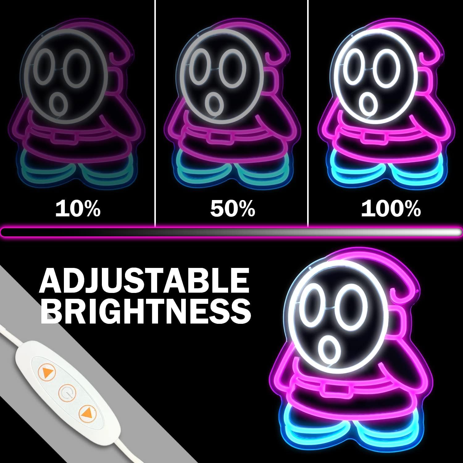 Cheunyar Shy Guy Neon Sign from Gaming Neon Sign Dimmable Ghost Led Neon Light for Bedroom Kids Game Room Man Cave Birthday Halloween Decor Christmas Gift