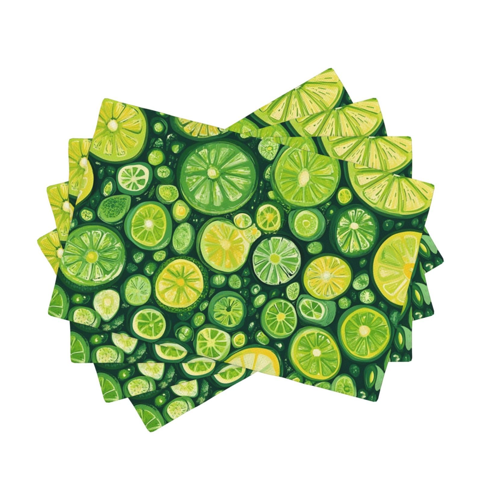 Set de table en faux lin citron vert 30x45 cm lavable pour repas de fête x4