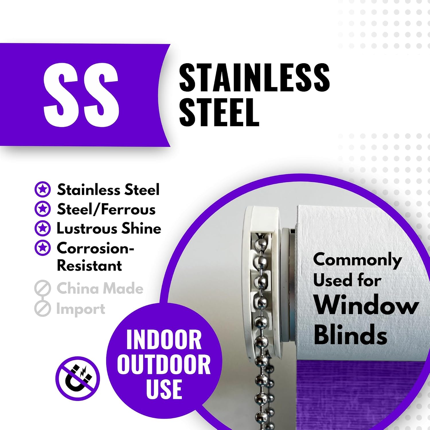 10 Foot Length Ball Chain, Bead Size Number #10 Made in USA (Stainless Steel) - Image 3