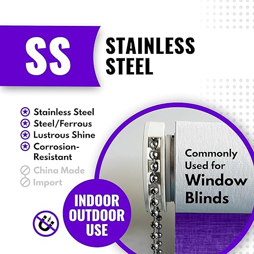 Miniatura 2 de Cadena de bolas de 10 pies de longitud, tamaño de cuenta número 10 fabricada en Estados Unidos (acero inoxidable)