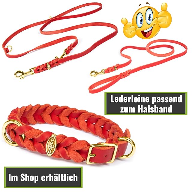 Foto 6 de 6 de CopcoPet Collar para perro de piel engrasada, 45-49 cm x 20 mm, color rojo, collar de piel trenzada