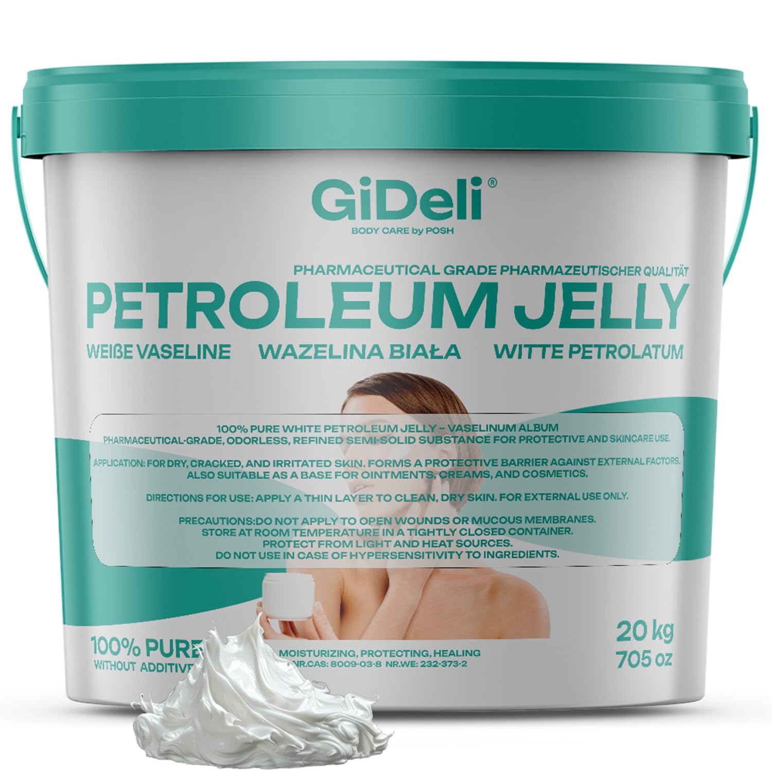 Vaselina blanca de 20 kg para el cuidado de la piel, cosmética natural, transparente, hidratante, para pieles sensibles, tatuajes y piercings