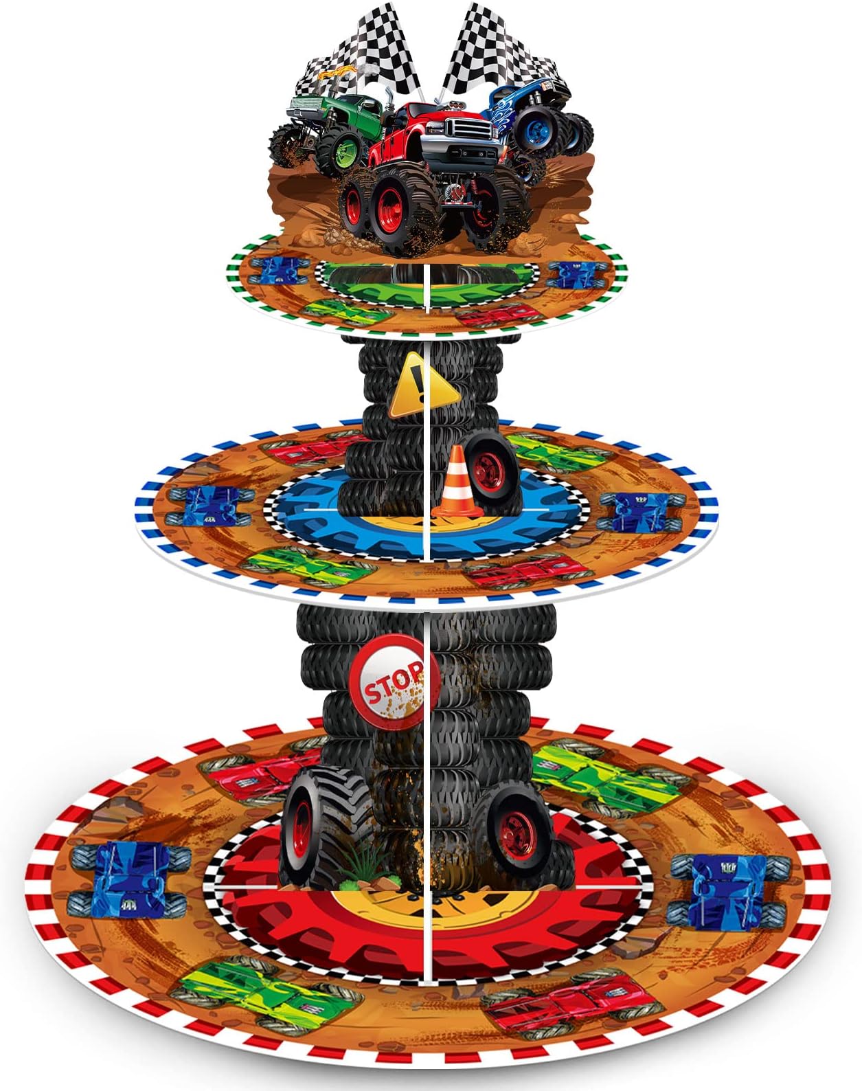 Sunnyray 3 Tier Race Car Party Decorations Cupcake Stand Truck Car Party Favors Cupcake Holder Racing Truck Party Dessert Tower Car Theme Dessert Stand for Kids Boys Birthday Race Car Party Supplies