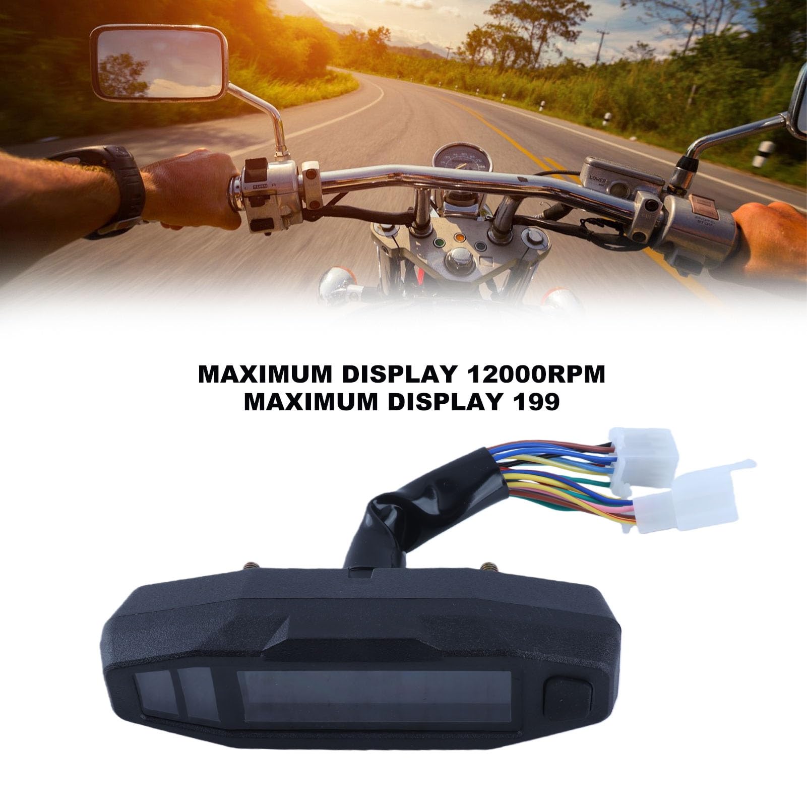 Tachimetro del motociclo, 0-199KM/H 12V Display LCD Digital Speedometer Odometer Fuel Gauge con retroilluminazione, chilometri miglia di commutazione, indicatore digitale