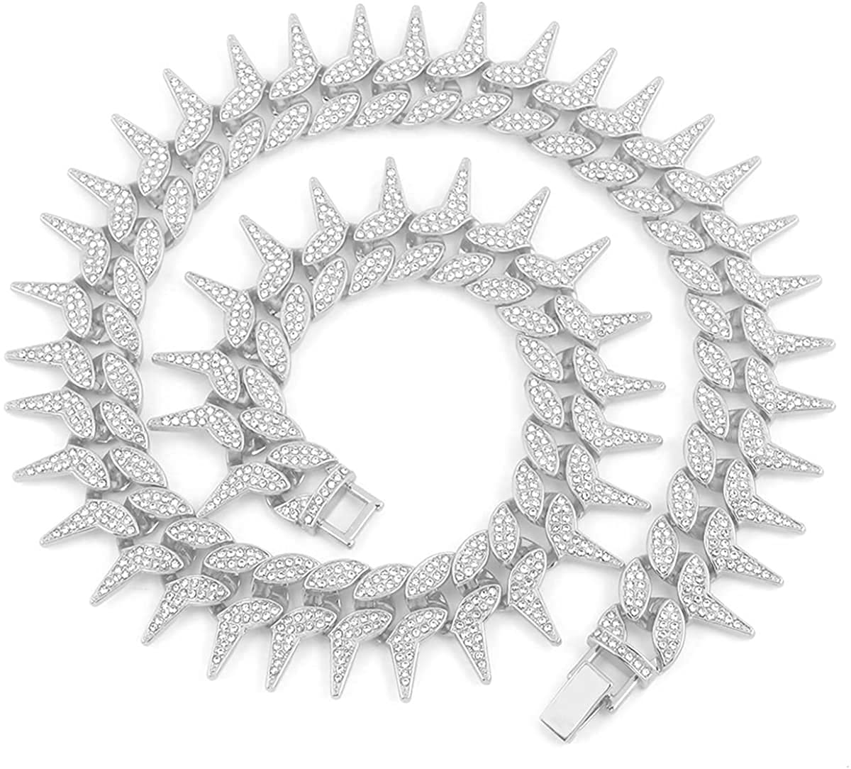 Cuban Link Chain for Men Women Iced Out Cuban Link Chain with Cubic-Zirconia 11MM 18k Silver-Plated Titanium Miami Necklace Hip Hop Accessories 20/24inch