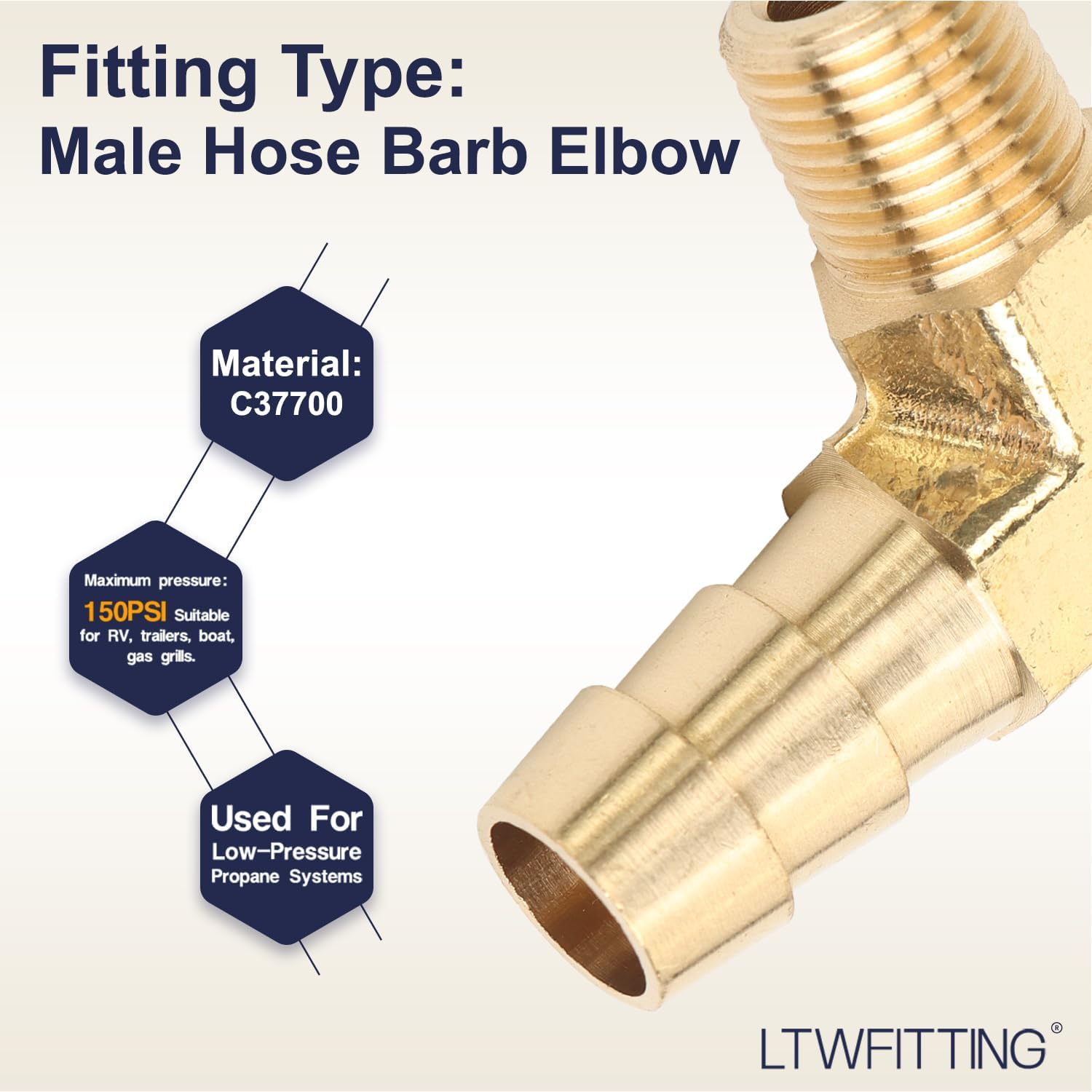 LTWFITTING 90 Degree Elbow Brass Barb Fitting 3/8 ID Hose x 1/8-Inch Male NPT Vehicle Fuel System Heater System (Pack of 300)