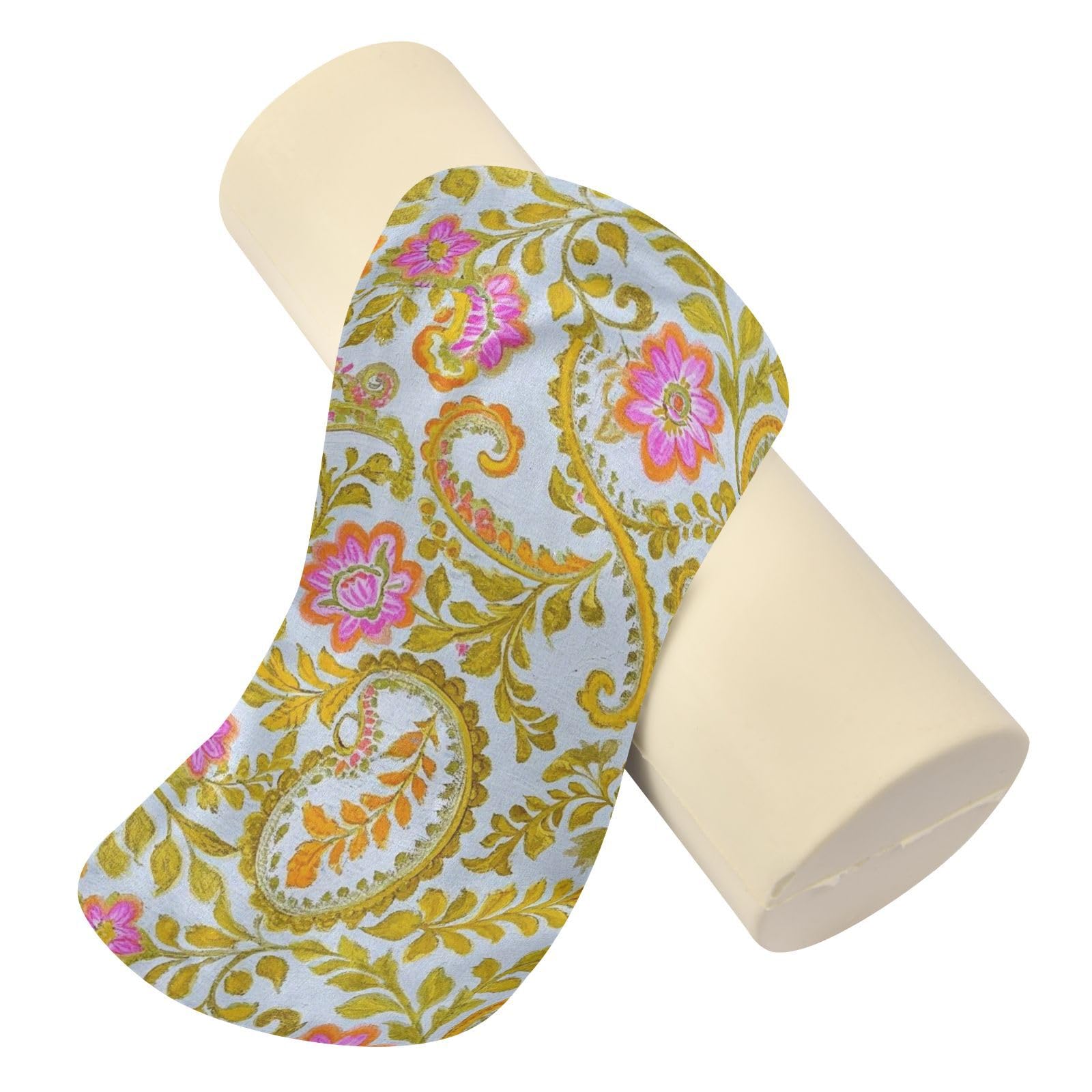 miaozhen Retro Trendy Floral Paisley Gold Peach Car Neck Support Pillow Neck Support Pillows for Sleeping almohadas para Cervical dormir 5.5''x17''