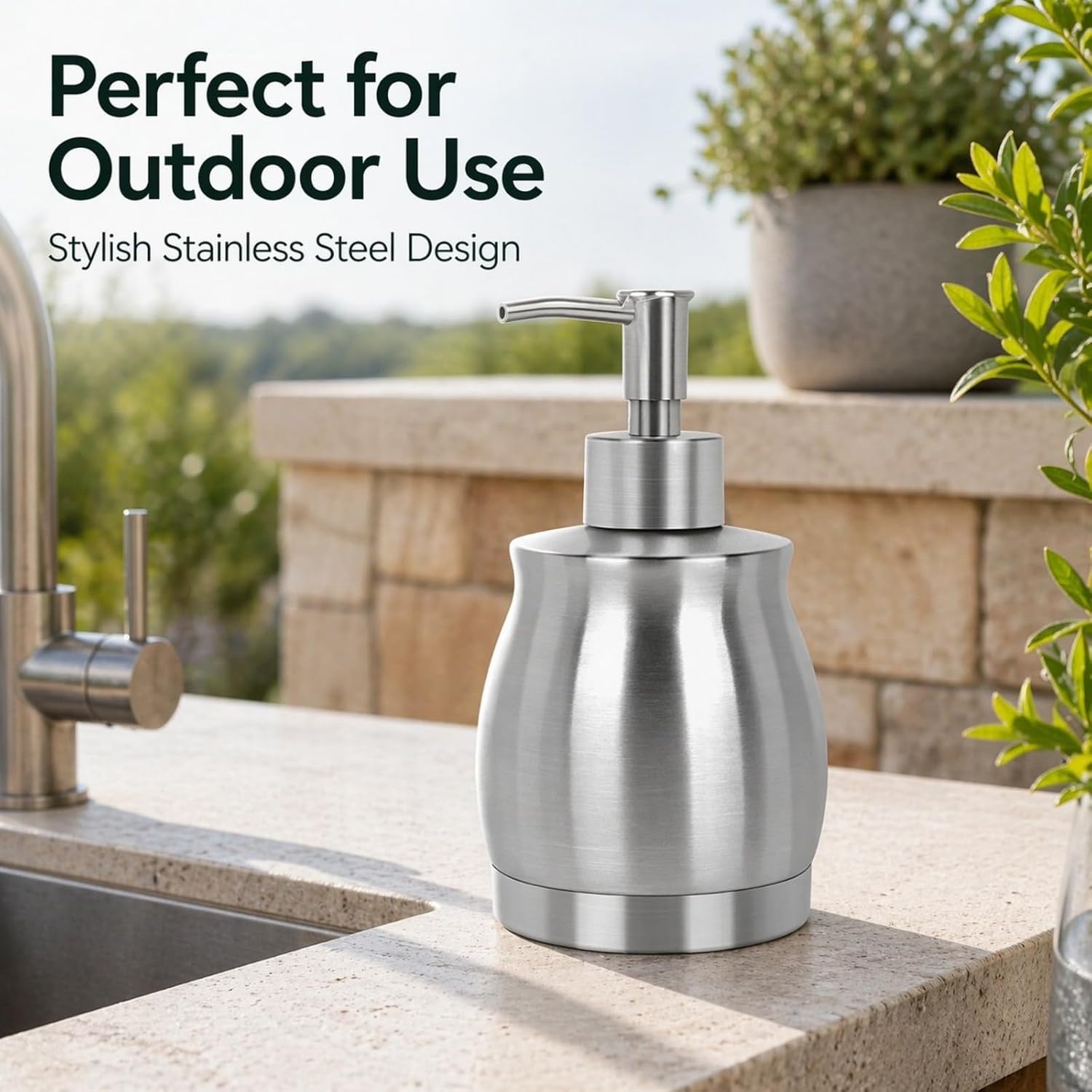 Stainless Steel Countertop Soap Dispenser Liquid Bottle and Pump, Suitable for Various Places Such as Kitchen and Bathroom (Brushed Nickel, 390 ml/13 oz)