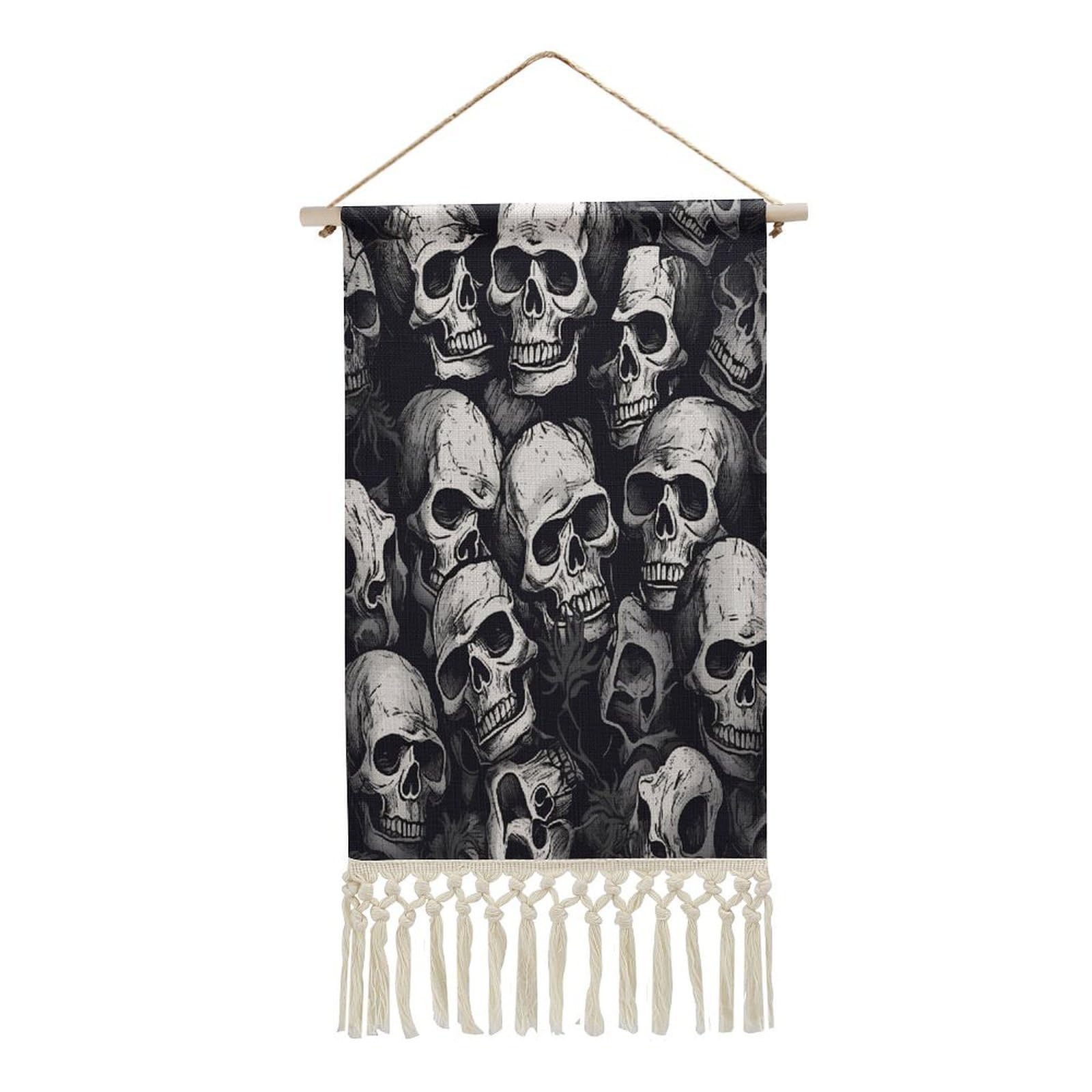Adfgyerh Style Skulls Pattern1 Tapestry With Tassels Cotton And Linen Hanging Posters, Wall Art For Travel Gift, Wall Tapestry For Office Home Decor Bedroom Living Room Decor