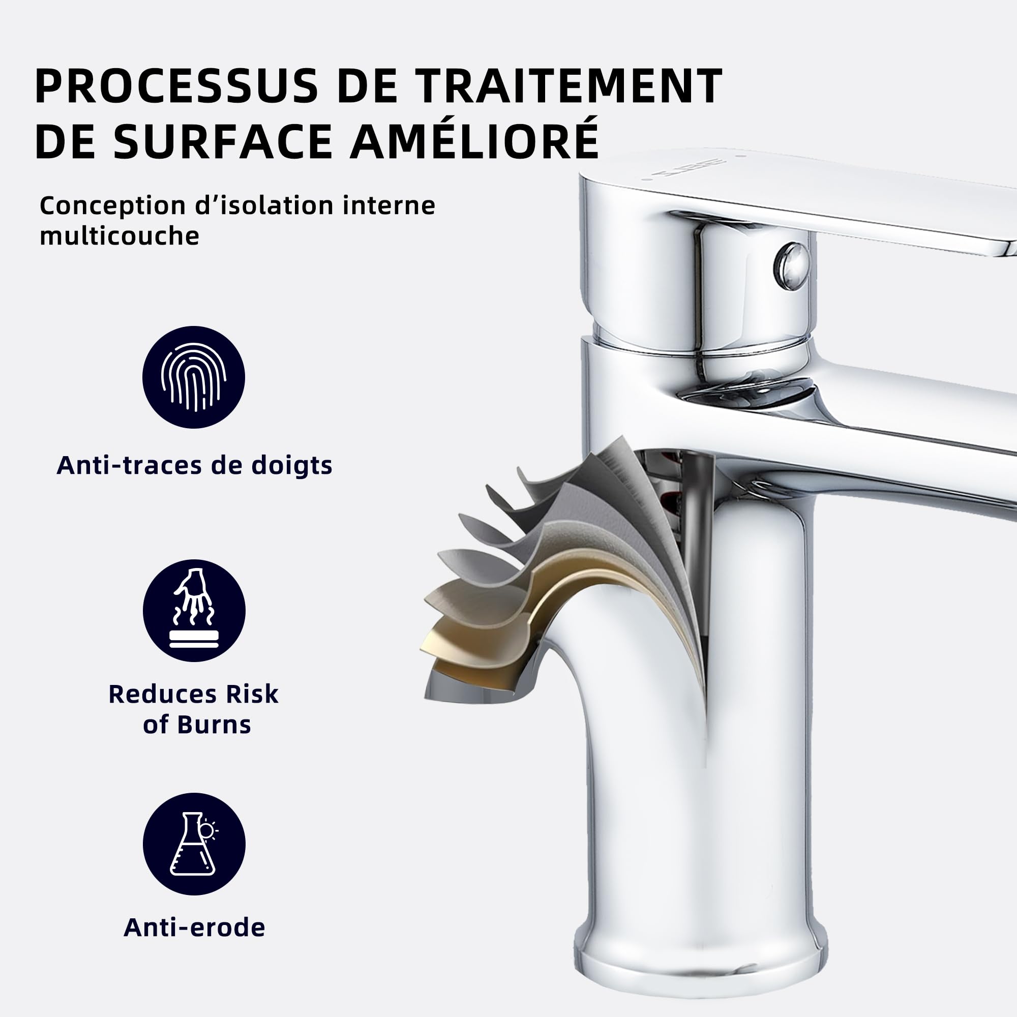 BELZ Mitigeur Lavabo Salle de Bain– Robinet Monocommande, Économie d’Eau et d’Énergie, avec Bec Hauteur 96 mm, Installation Facile, G 3/8 Robinetterie,Chromé