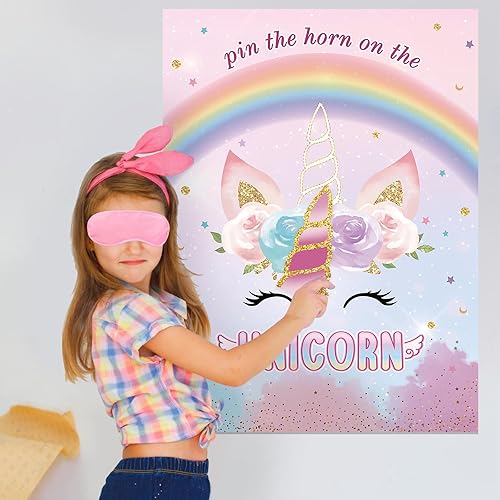 Miniatura 5 de Pin The Tail on The Unicornios Juego de fiesta con 24 colas para niños y niñas, cumpleaños de 21 x 28 pulgadas (unicornios)