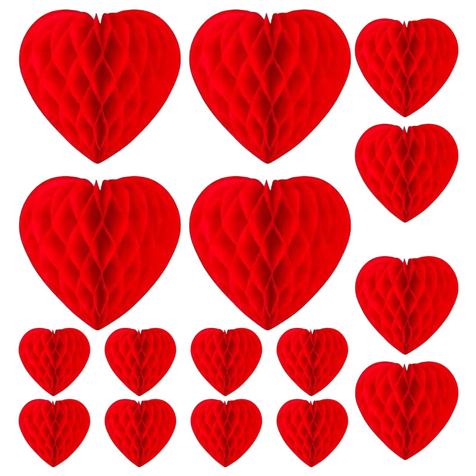 hogtnd Pack of 16 Craft Heart Honey Combs Party Decorations for Wall Hanging, Festival Atmosphere, Valentine's Day, Celebration, Paper Decorations