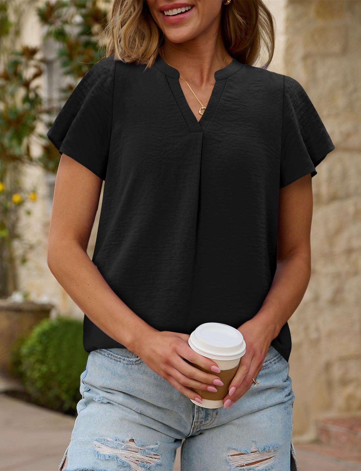 KISSMODA Women's Short Sleeve V Neck Blouse - Image 2