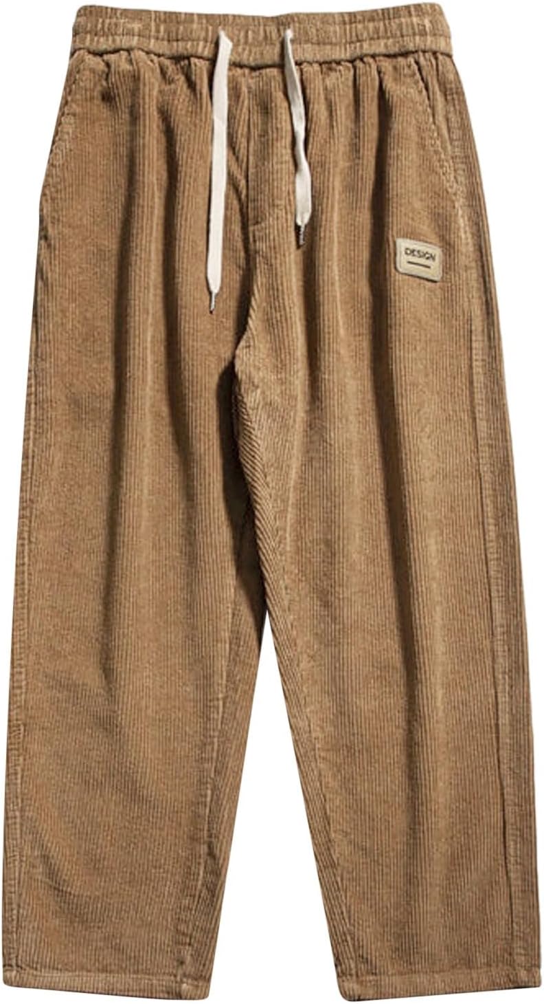 Mens Sporty Wide Leg Sweatpants Baggy Tall Fleece Lined Wide Legged Joggers Active Workout Loose Fit Corduroy Yoga