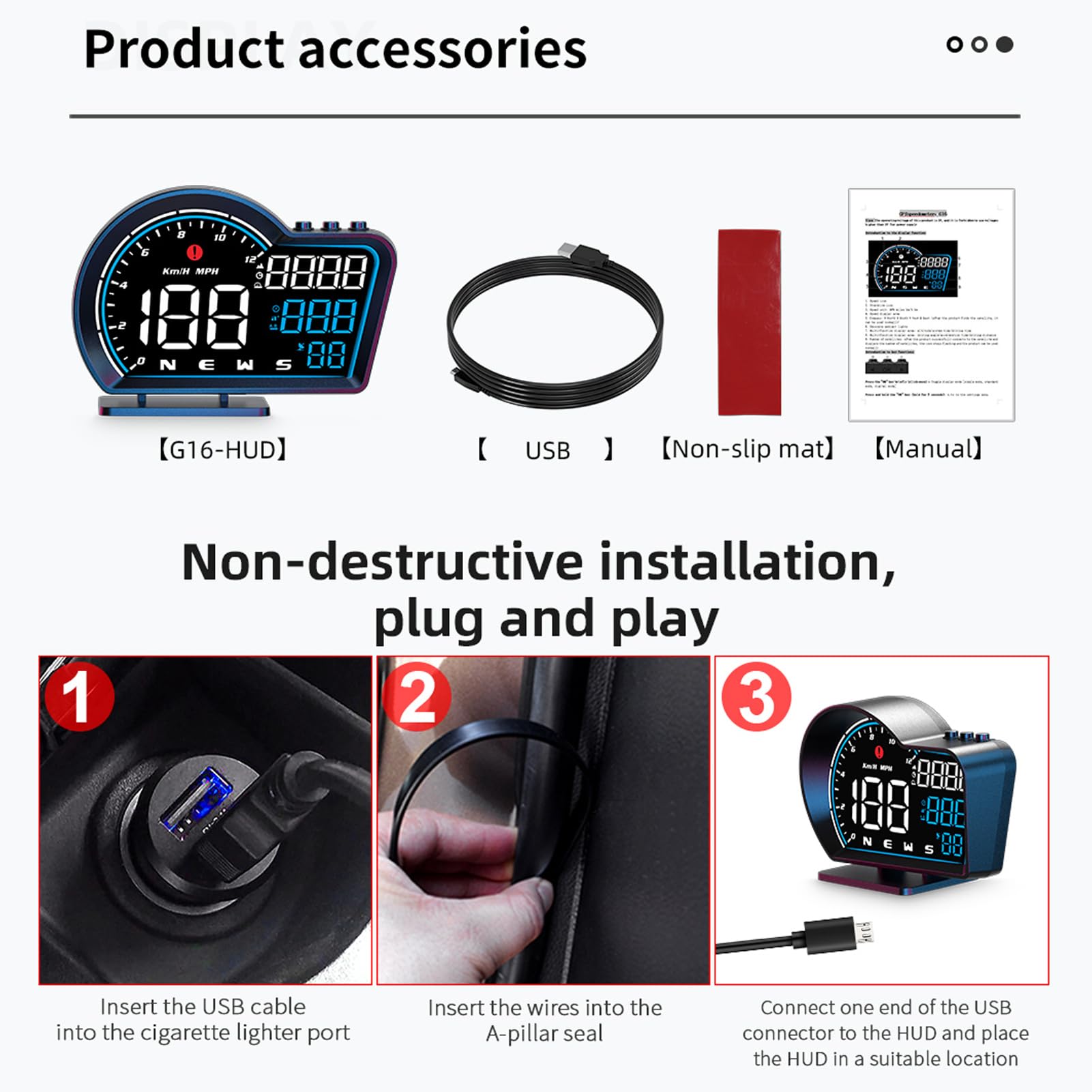 Tachimetro GPS di Navigazione, Display Hud, Display Hud Per Auto Direzione della Velocità Distanza di Guida Allarme di Velocità Eccessiva Display HD Tachimetro Digitale GPS Universale Per Veicolo