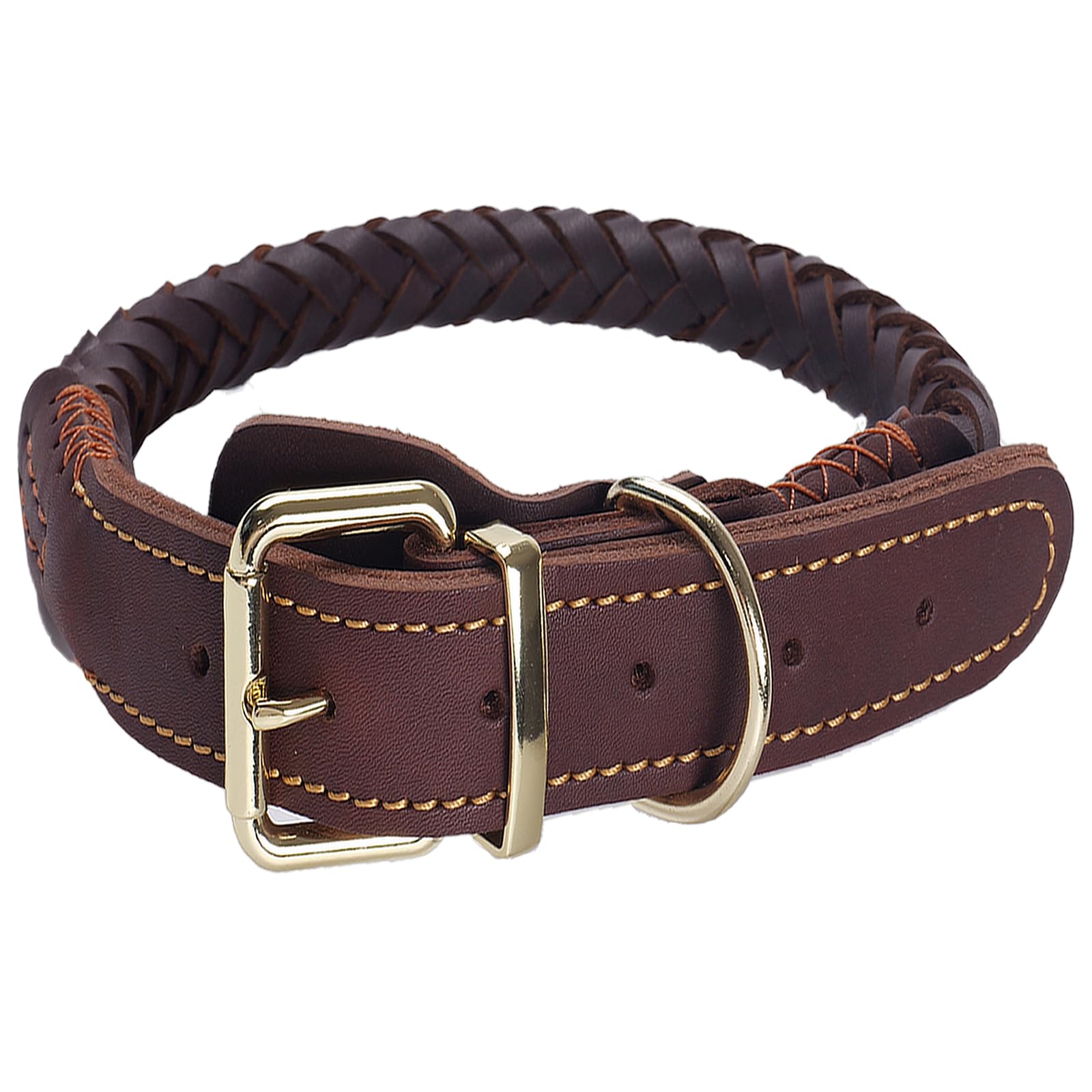 Collier en cuir pour chien de grande taille marron double épaisseur L