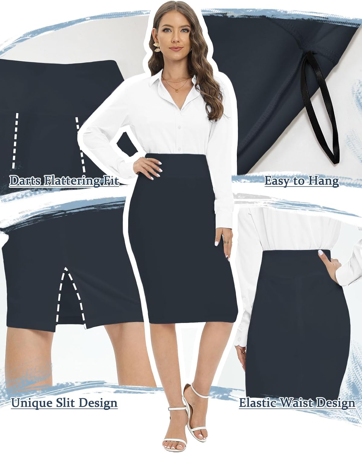 Tapata Women's Office Work Pencil Skirt Stretch High Waist Below Knee Bodycon for Business Casual - Image 5