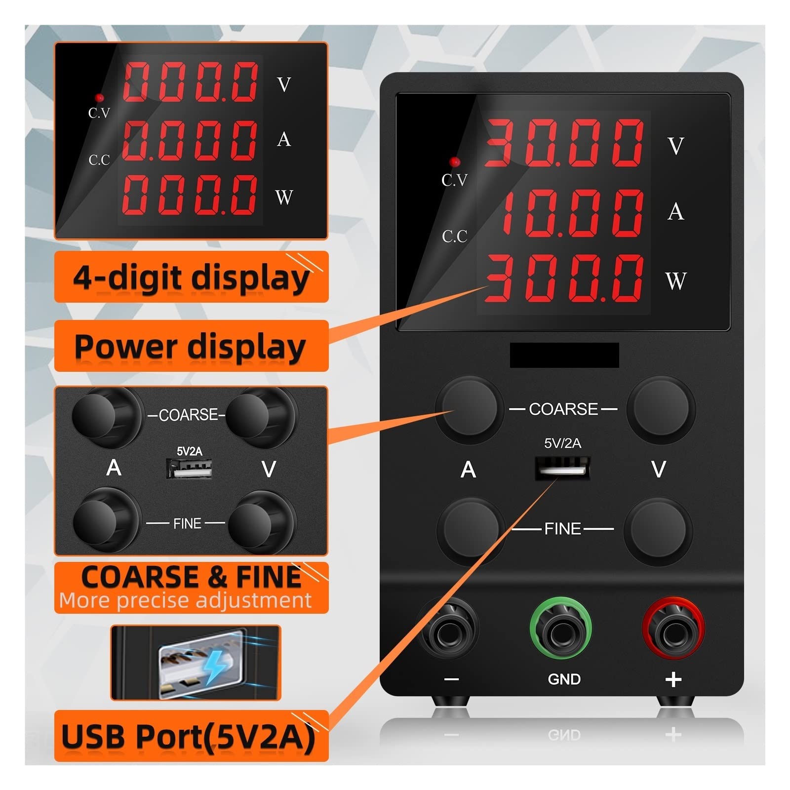 Amazon.co.jp: プログラマブルDC電源 120V/60V/30V 10A / 5A 桁
