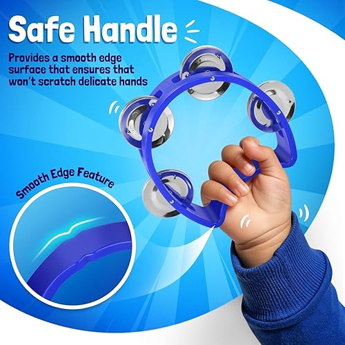 Miniatura 3 de Flexzion Pandereta de medio círculo, instrumento de percusión de mano, mini panderetas de plástico, instrumentos musicales en forma de D de media