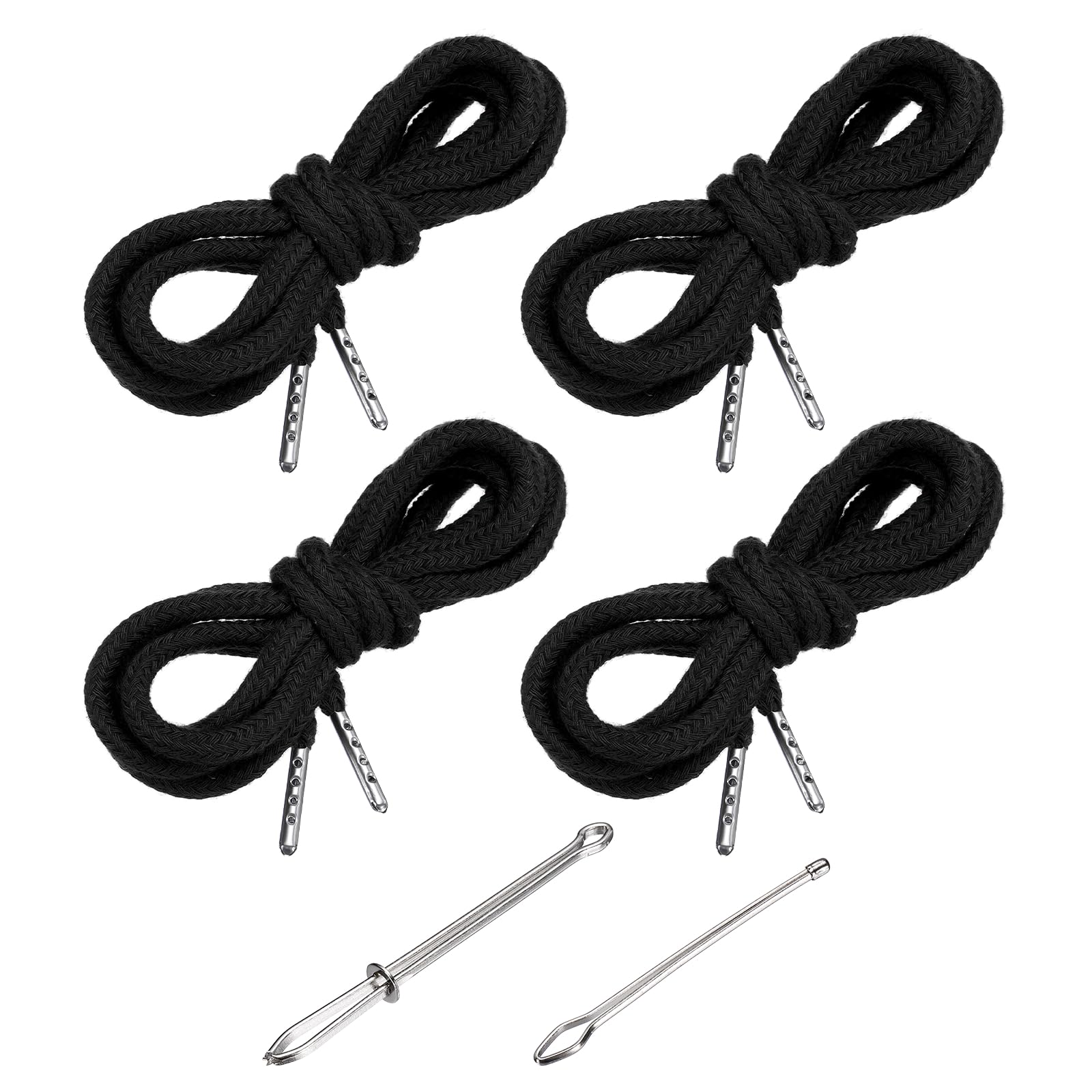PATIKIL Drawstring Cords 130cm / 51 Inch, 4pcs Replacement Draw Strings with 2pcs Easy Threaders for Shorts Pants Jackets Coats Sweatpants Hoodie, Black