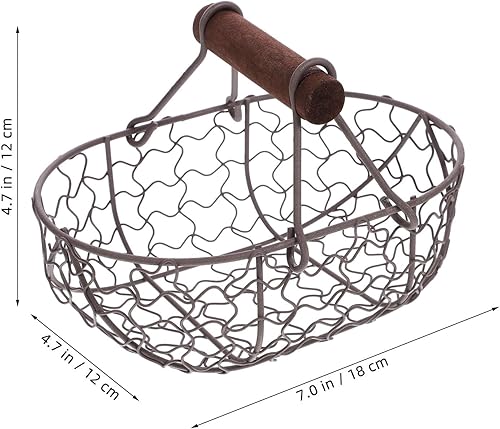 Vista 2 de 1 cesta creativa de alambre retro con asa, cesta de huevo de alambre con mango de madera, soporte de almacenamiento grande para huevos de pollo