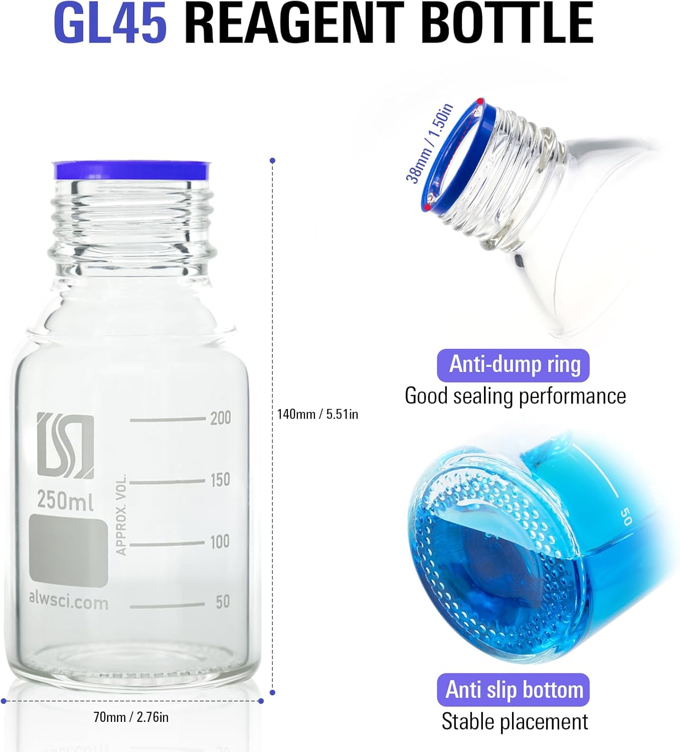 ALWSCI 250ml gas washing bottle and 250ml round media bottle